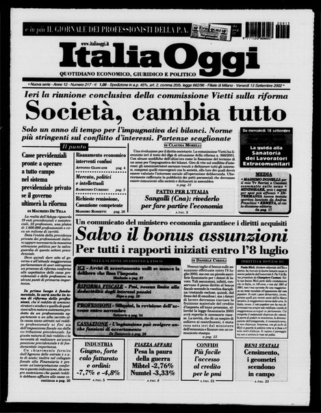 Italia oggi : quotidiano di economia finanza e politica